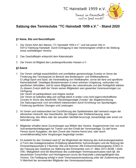 Satzung TC Hainstadt