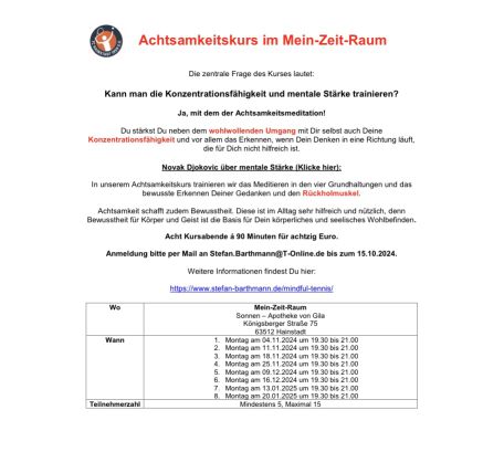 Achtsamkeitskurs im Mein-Zeit-Raum